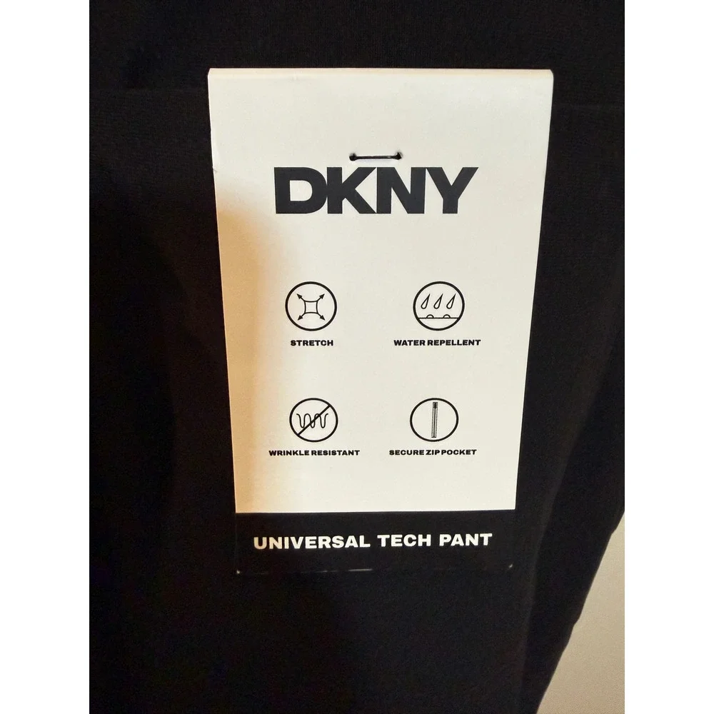 DKNY Universal Tech Pant Mens 38x30 Black Slim Fit Water Repellent NWT